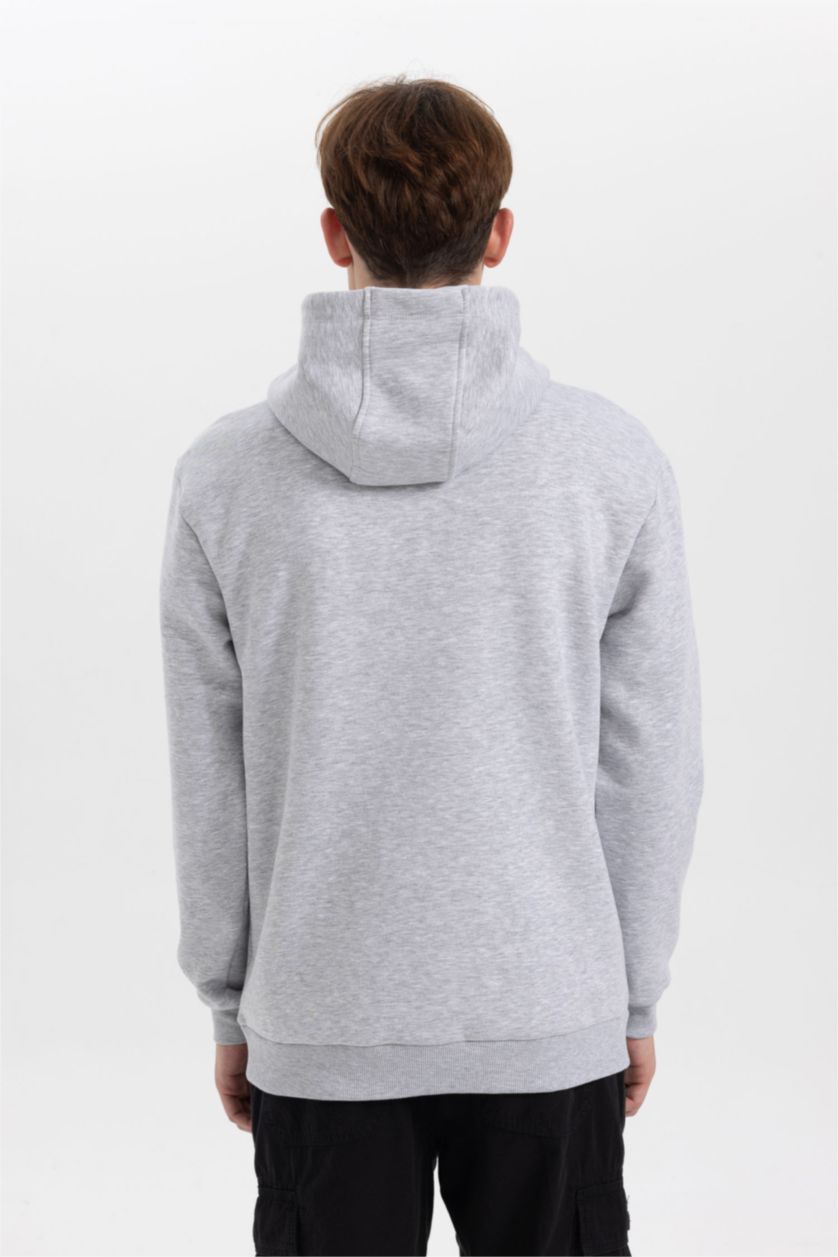 MAN O.GRAY MELANGE Regular Fit Hooded Printed Sweatshirt