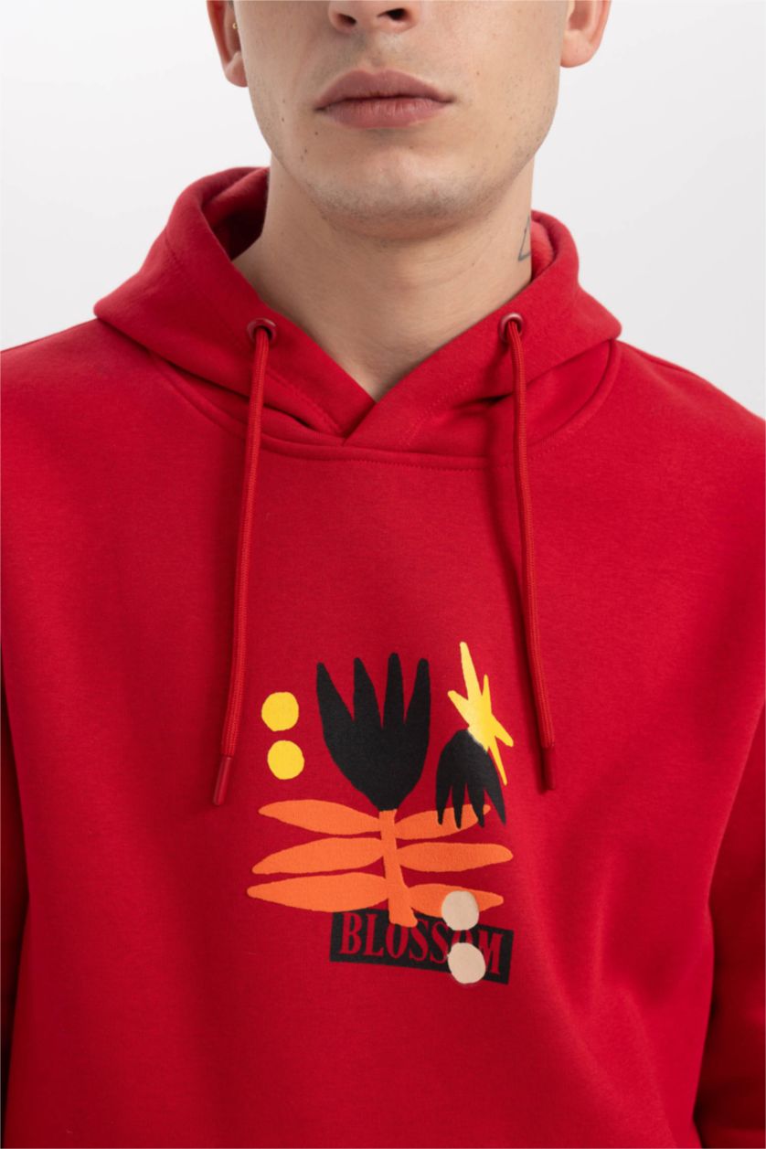 MAN Red Regular Fit Hooded Printed Sweatshirt