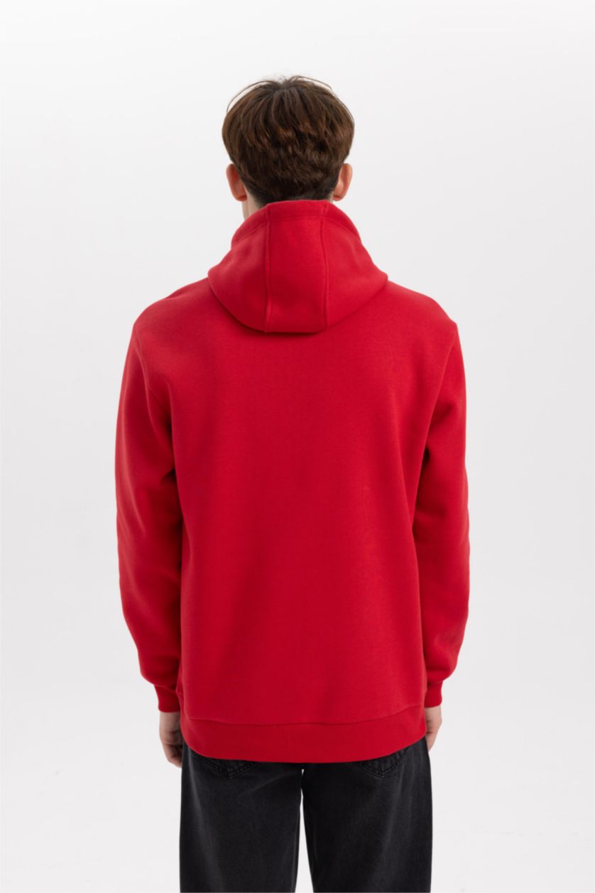 MAN Red Regular Fit Hooded Printed Sweatshirt
