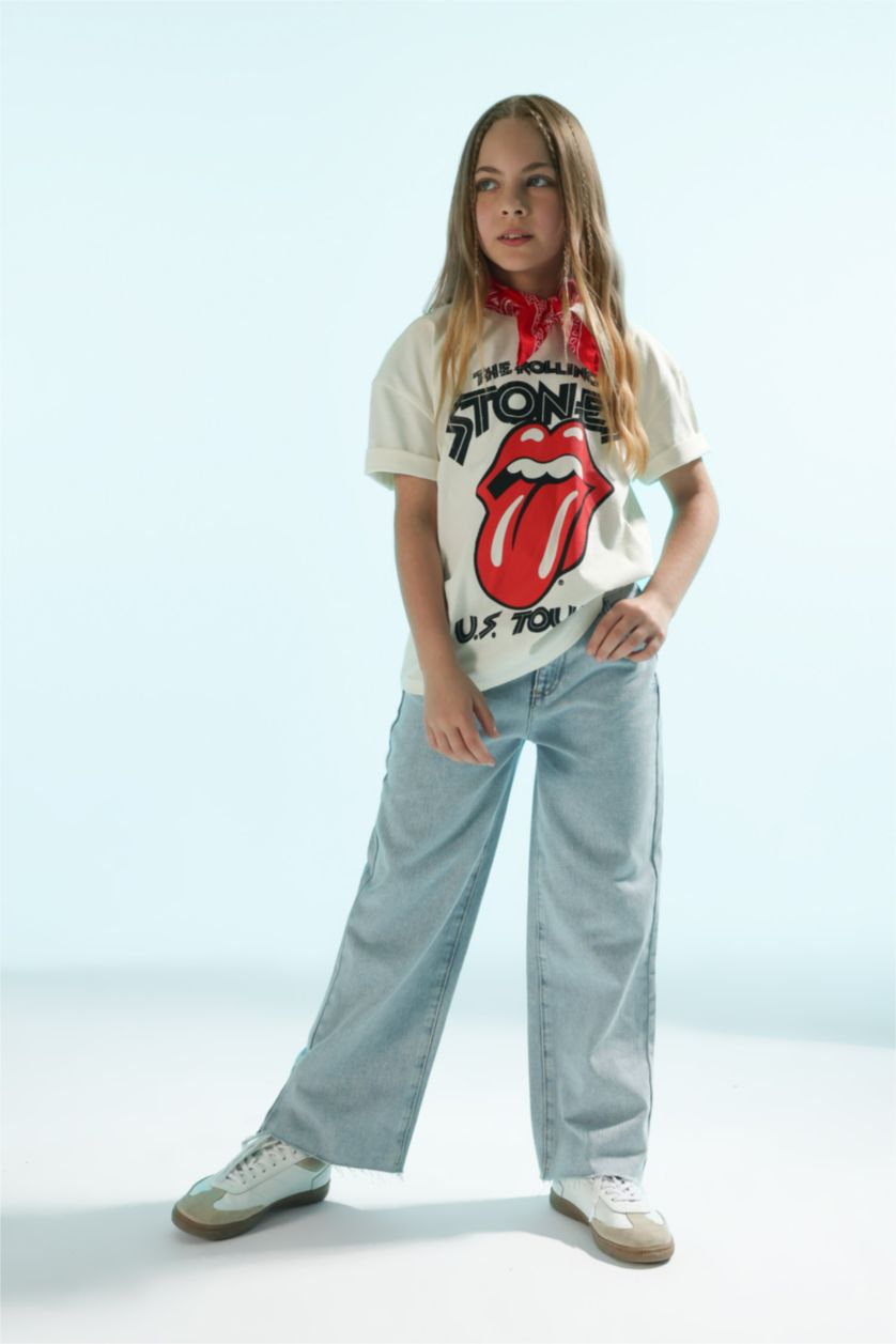 بنات أزرق فاتح بنطلون جينز بناتي وايد ليج برجل واسع