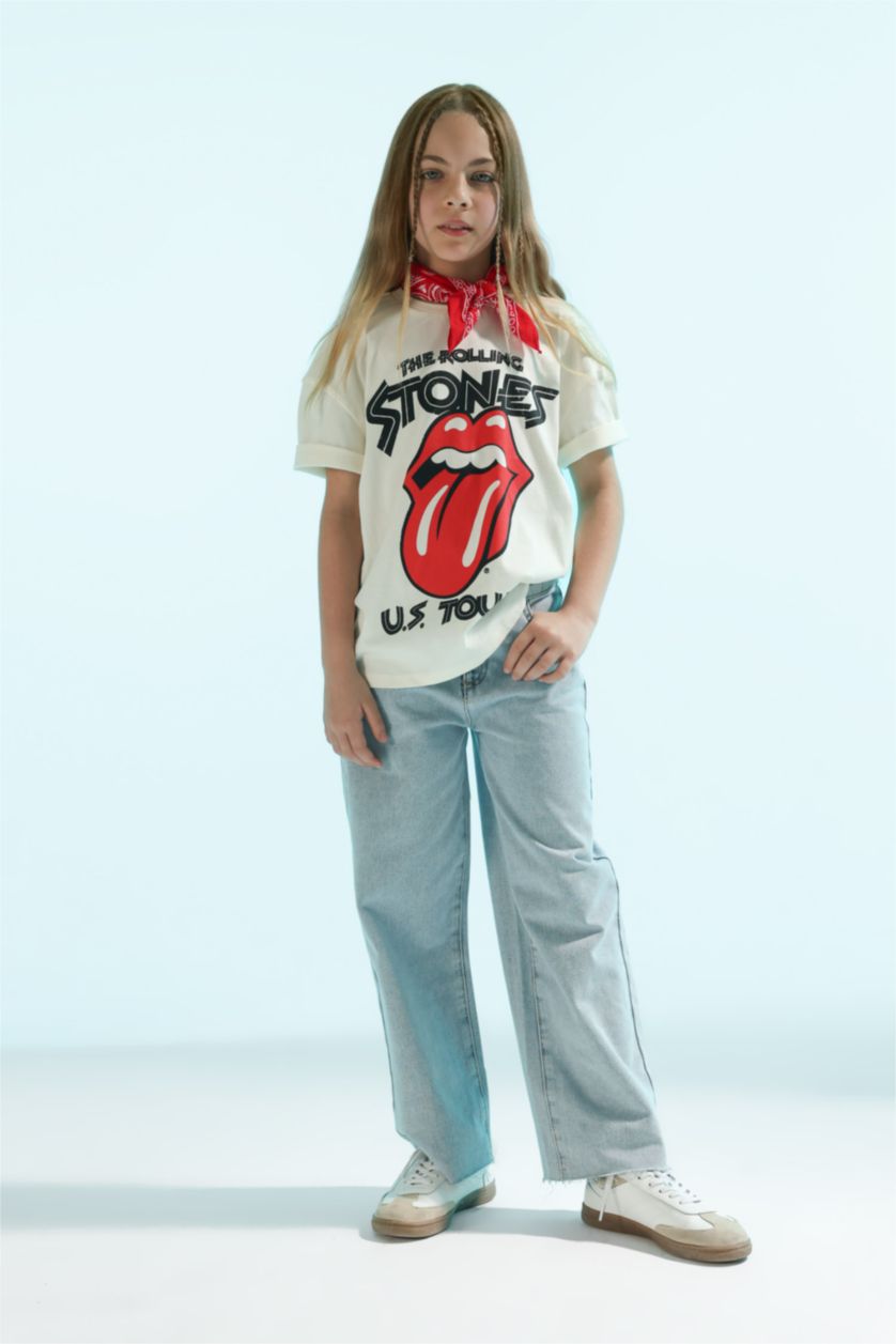 بنات أزرق فاتح بنطلون جينز بناتي وايد ليج برجل واسع