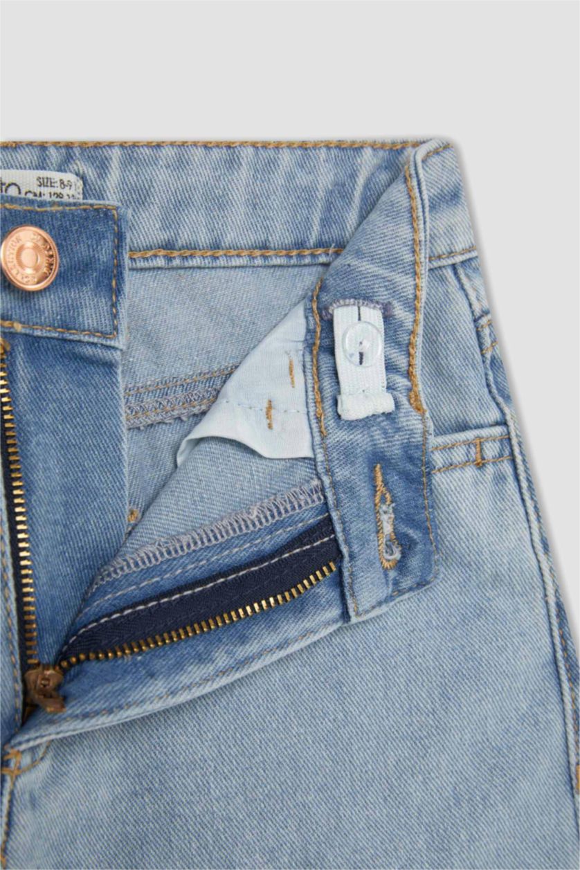 بنات أزرق فاتح بنطلون جينز بناتي وايد ليج برجل واسع