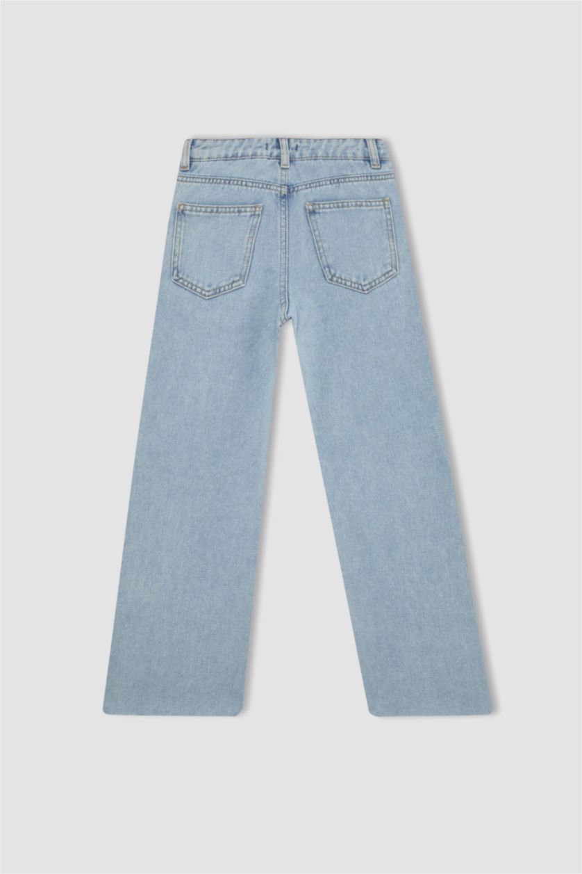 بنات أزرق فاتح بنطلون جينز بناتي وايد ليج برجل واسع