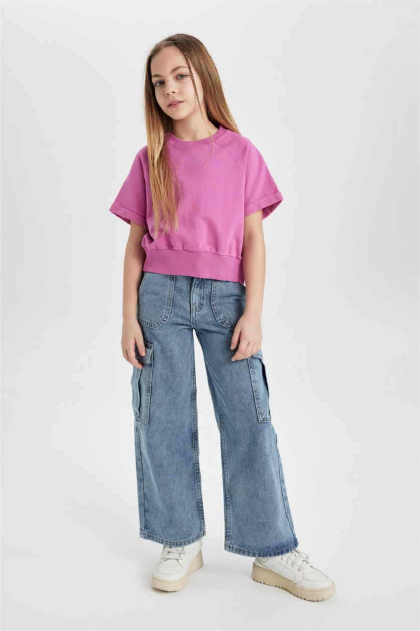 FILLES Bleu Pantalon Cargo Jean Large pour Fille