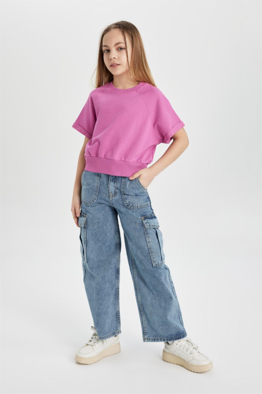 FILLES Bleu Pantalon Cargo Jean Large pour Fille