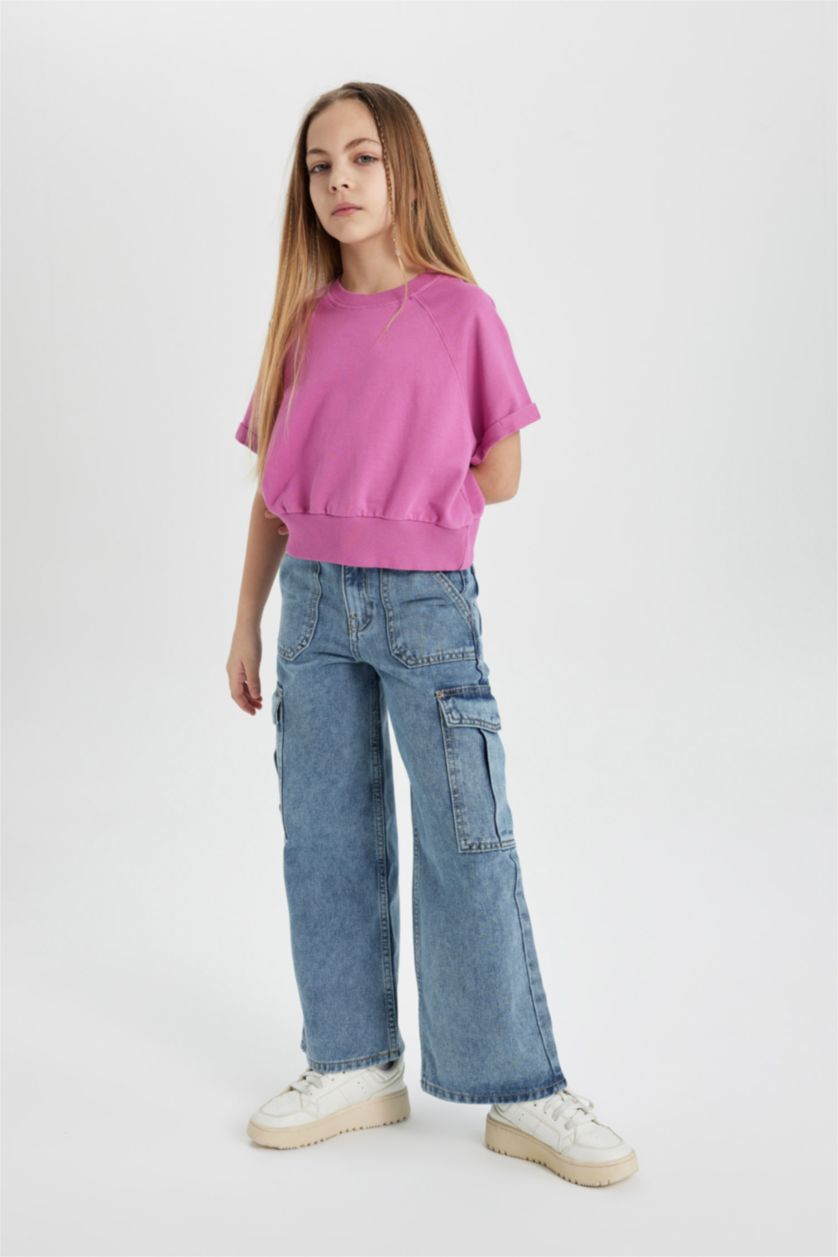 FILLES Bleu Pantalon Cargo Jean Large pour Fille