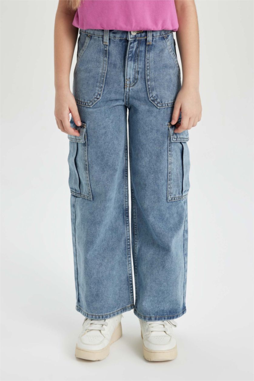 FILLES Bleu Pantalon Cargo Jean Large pour Fille