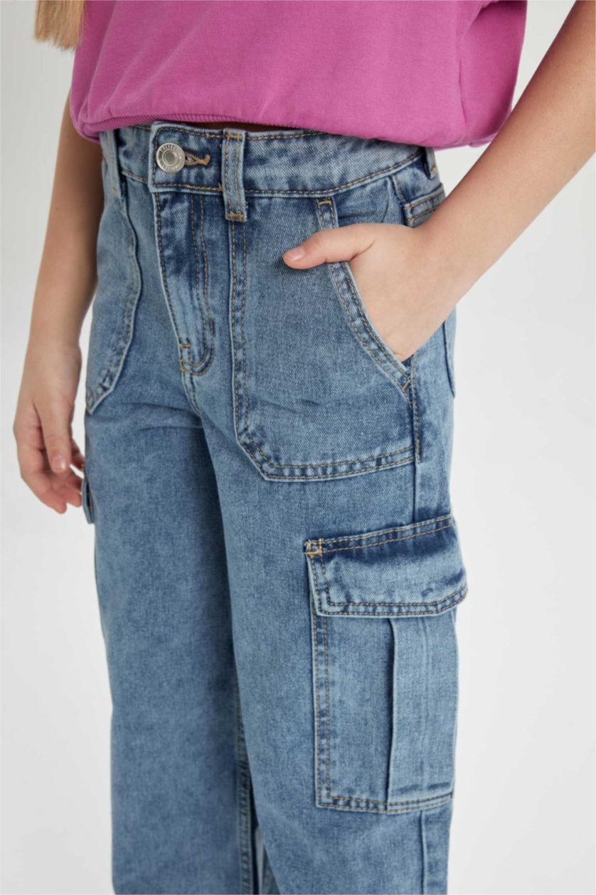 FILLES Bleu Pantalon Cargo Jean Large pour Fille