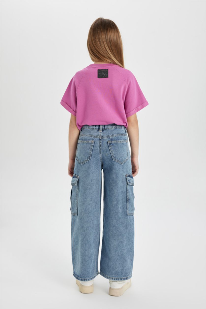 FILLES Bleu Pantalon Cargo Jean Large pour Fille