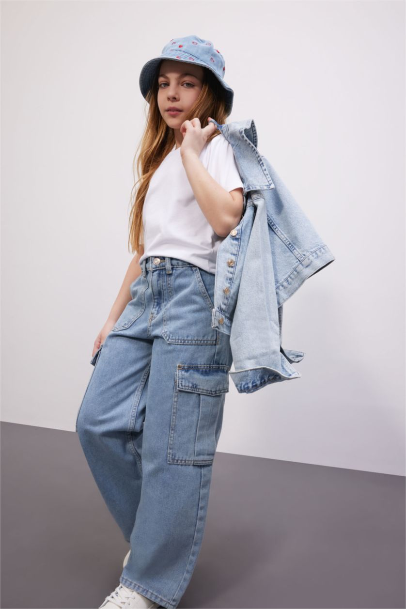 GIRLS & TEENS Light Blue Girl Cargo Fit Wide Leg Jeans