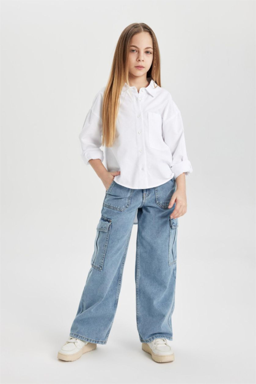 GIRLS & TEENS Light Blue Girl Cargo Fit Wide Leg Jeans