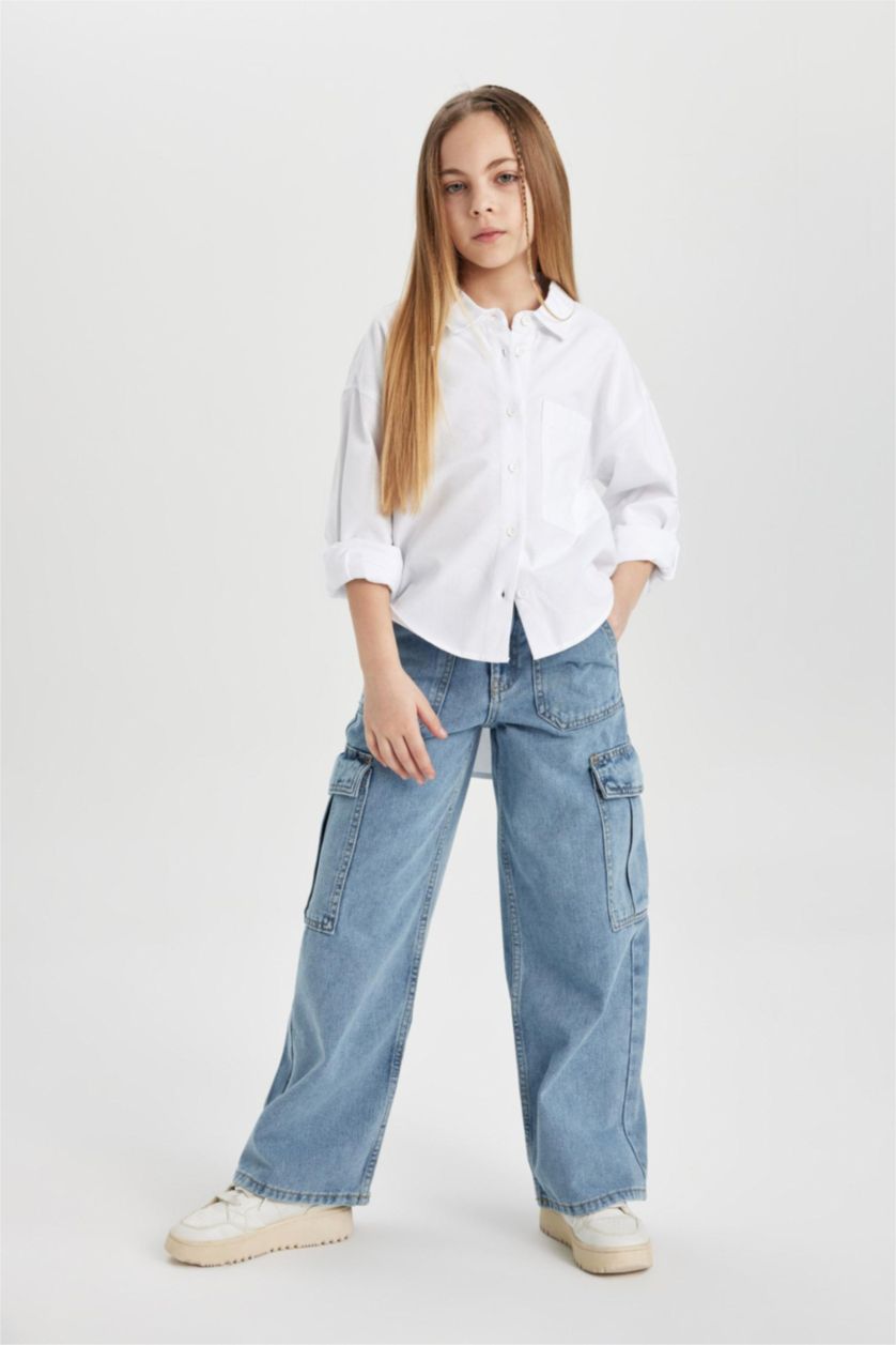 GIRLS & TEENS Light Blue Girl Cargo Fit Wide Leg Jeans
