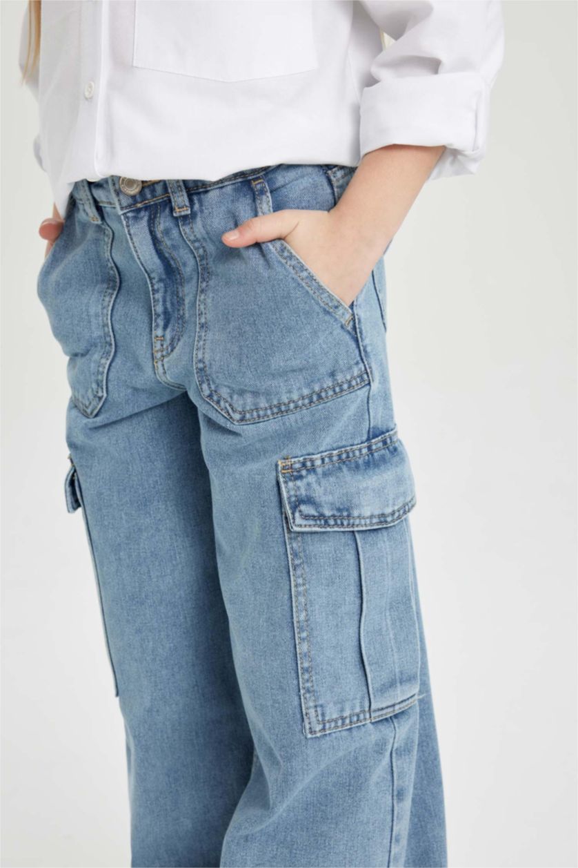 GIRLS & TEENS Light Blue Girl Cargo Fit Wide Leg Jeans