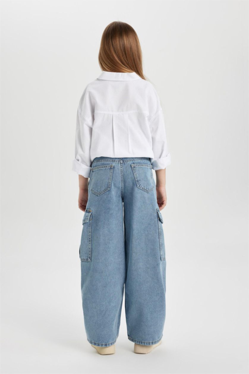 GIRLS & TEENS Light Blue Girl Cargo Fit Wide Leg Jeans