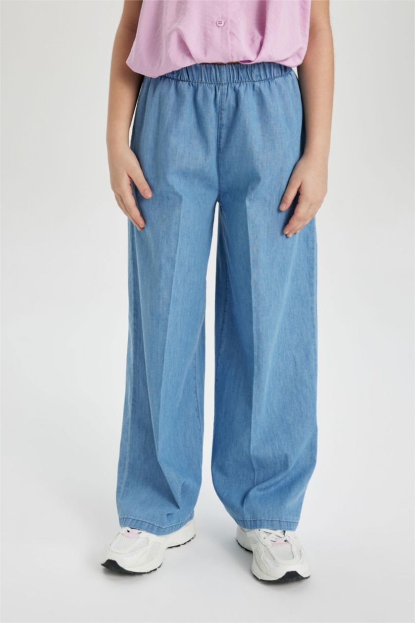 Kız Çocuk - Genç Kız Mavi Wıde Leg Geniş Paça Jean Pantolon Kız Çocuk