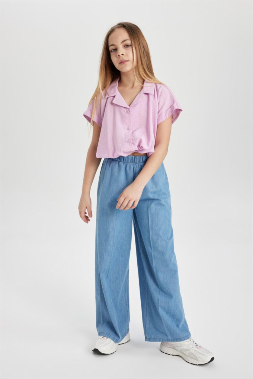 Kız Çocuk - Genç Kız Mavi Wıde Leg Geniş Paça Jean Pantolon Kız Çocuk