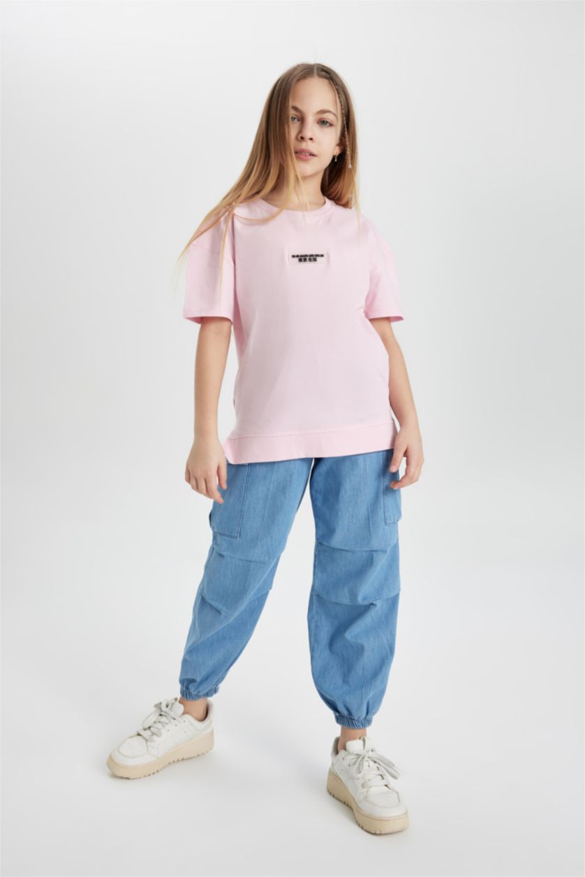 بناتي أزرق بنطلون جينز بناتي كارجو بأستك من تحت وجيب