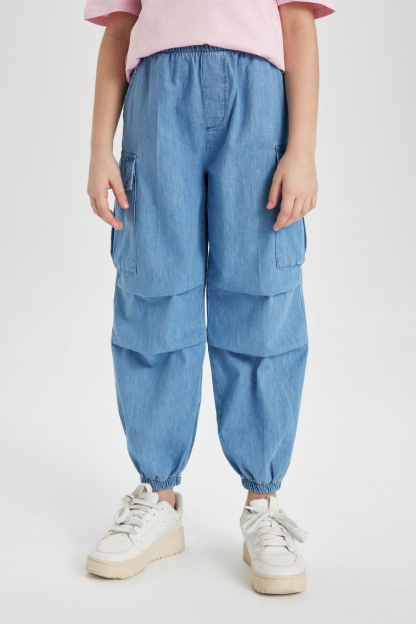 بناتي أزرق بنطلون جينز بناتي كارجو بأستك من تحت وجيب