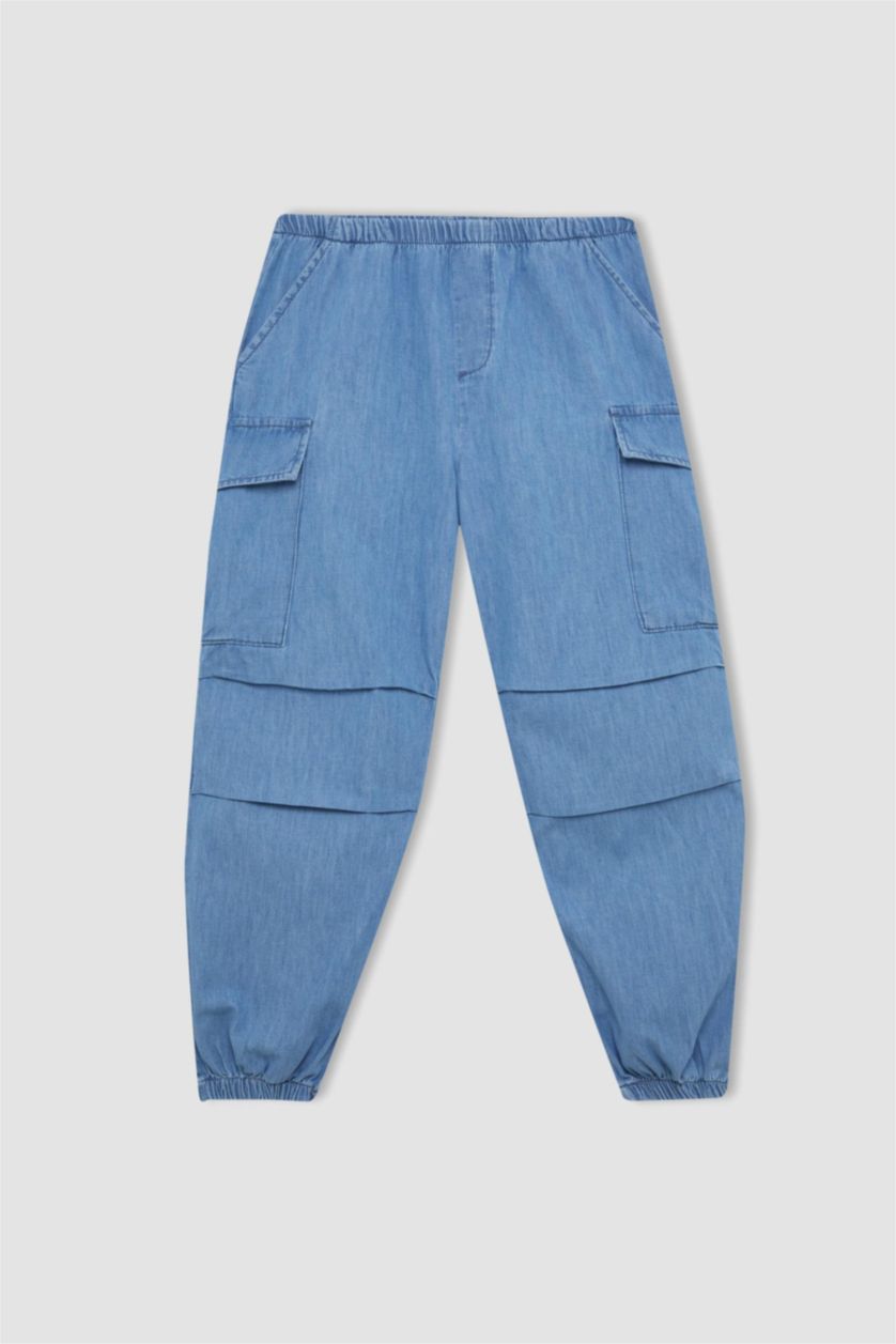 بناتي أزرق بنطلون جينز بناتي كارجو بأستك من تحت وجيب
