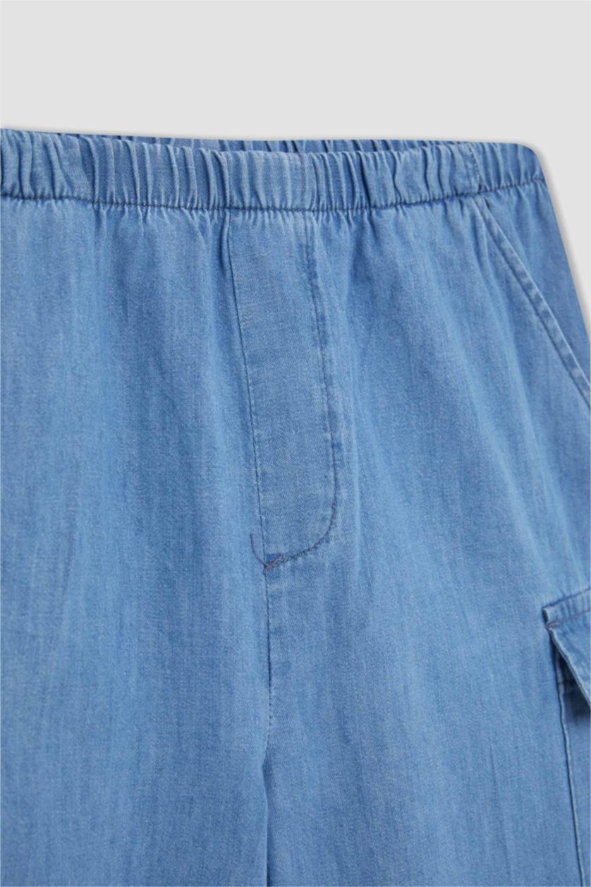 بناتي أزرق بنطلون جينز بناتي كارجو بأستك من تحت وجيب