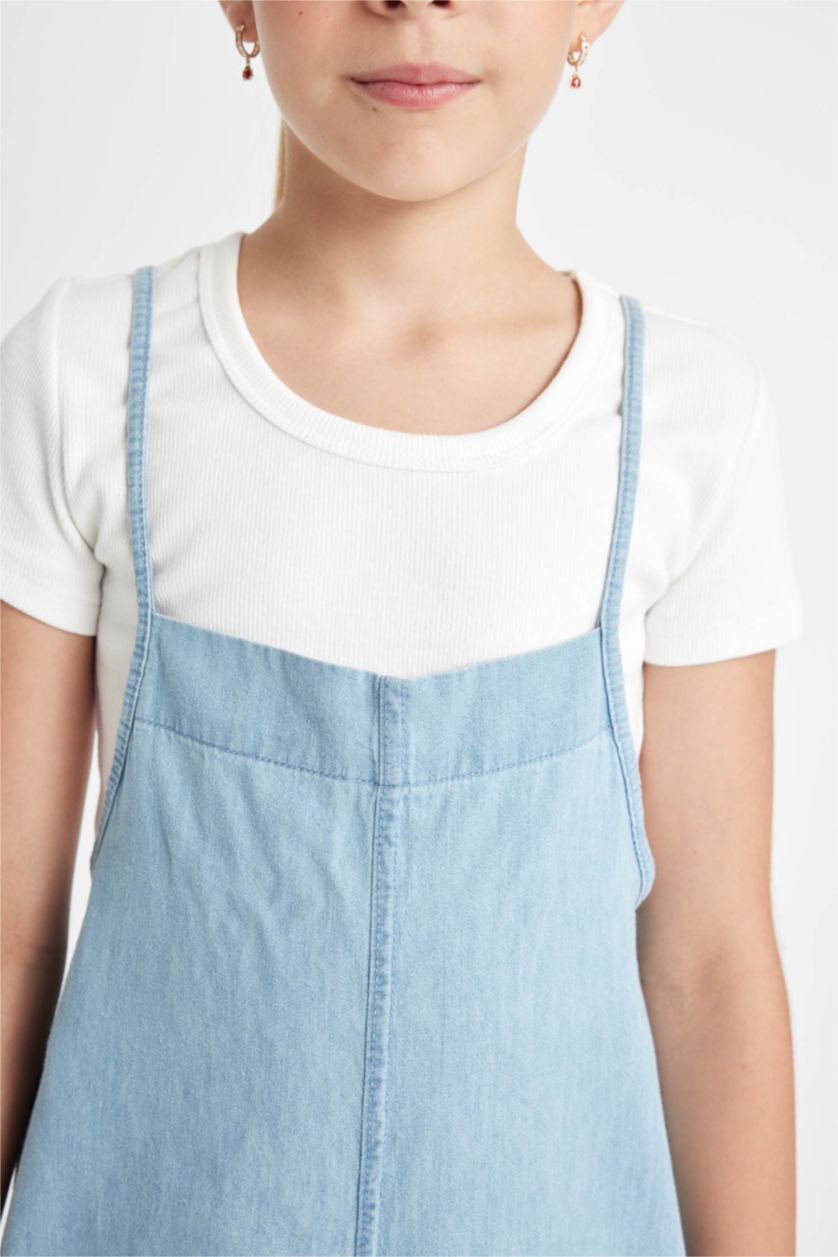 Girls & Teens Light Blue Girl Strappy Wide Leg Denim Jumpsuit
