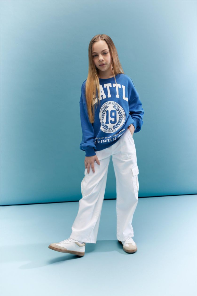 Young Girls - Teen Girls White Girl Cargo Fit Wide Leg Trousers