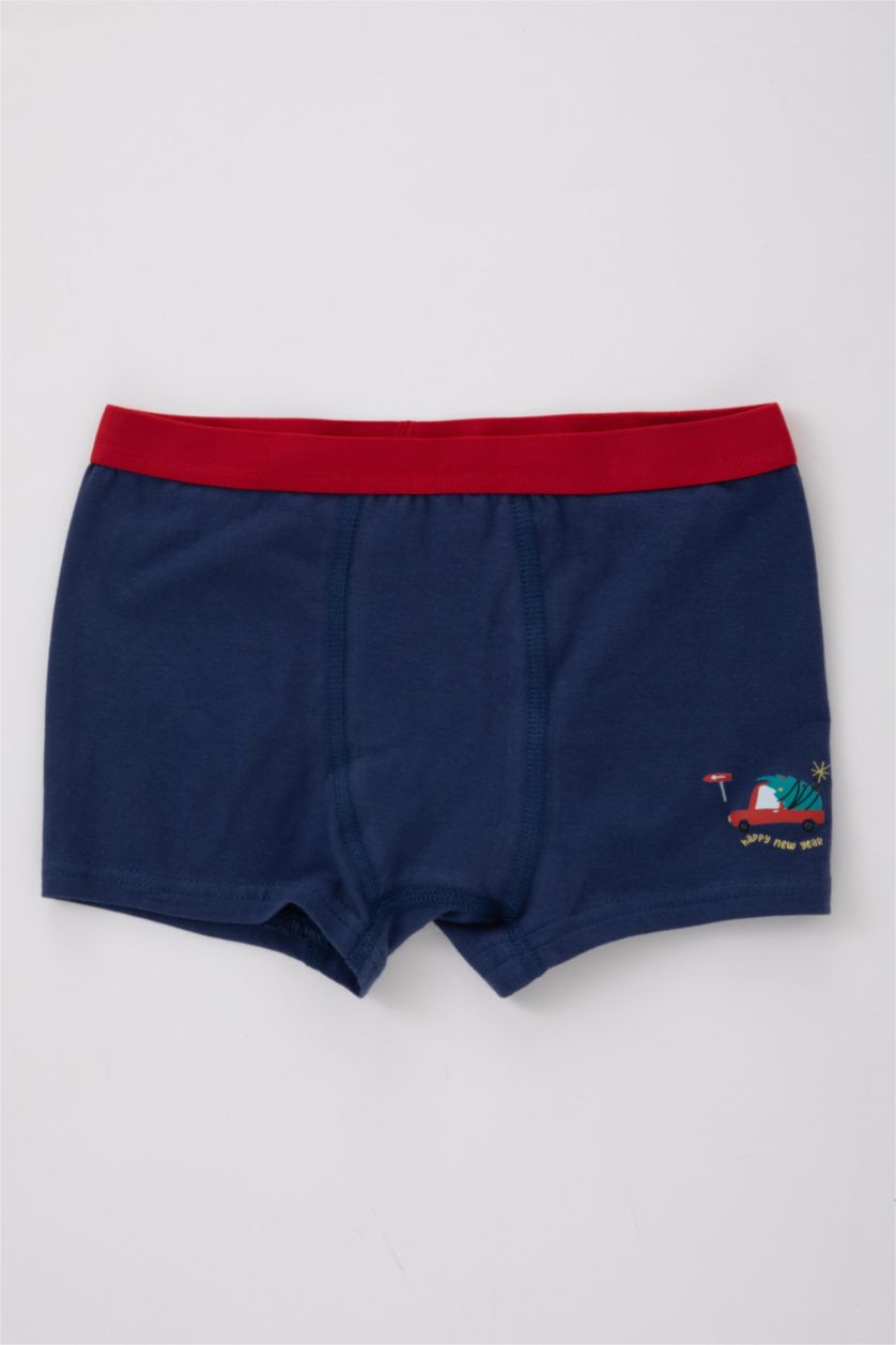 Erkek Çocuk - Genç Erkek Lacivert Erkek Çocuk Yılbaşı Temalı 3'lü Boxer