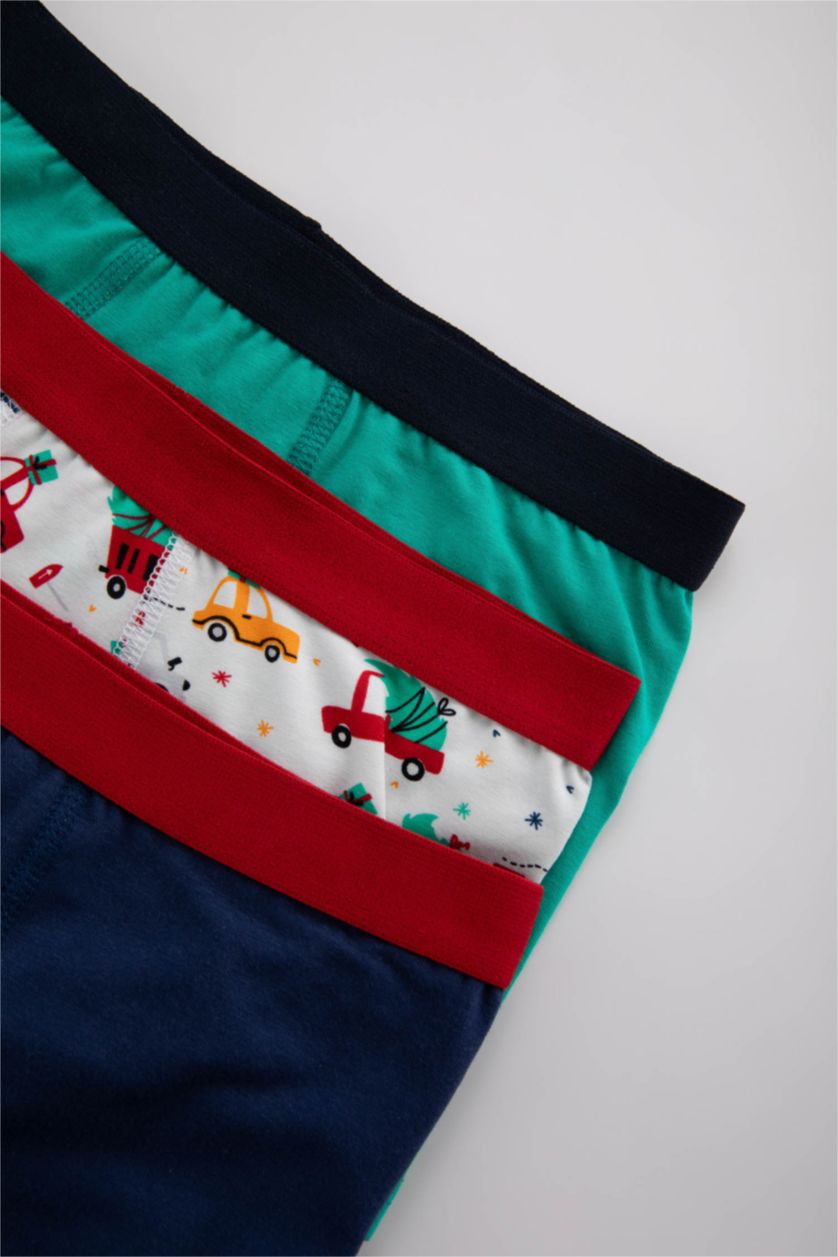 Erkek Çocuk - Genç Erkek Lacivert Erkek Çocuk Yılbaşı Temalı 3'lü Boxer