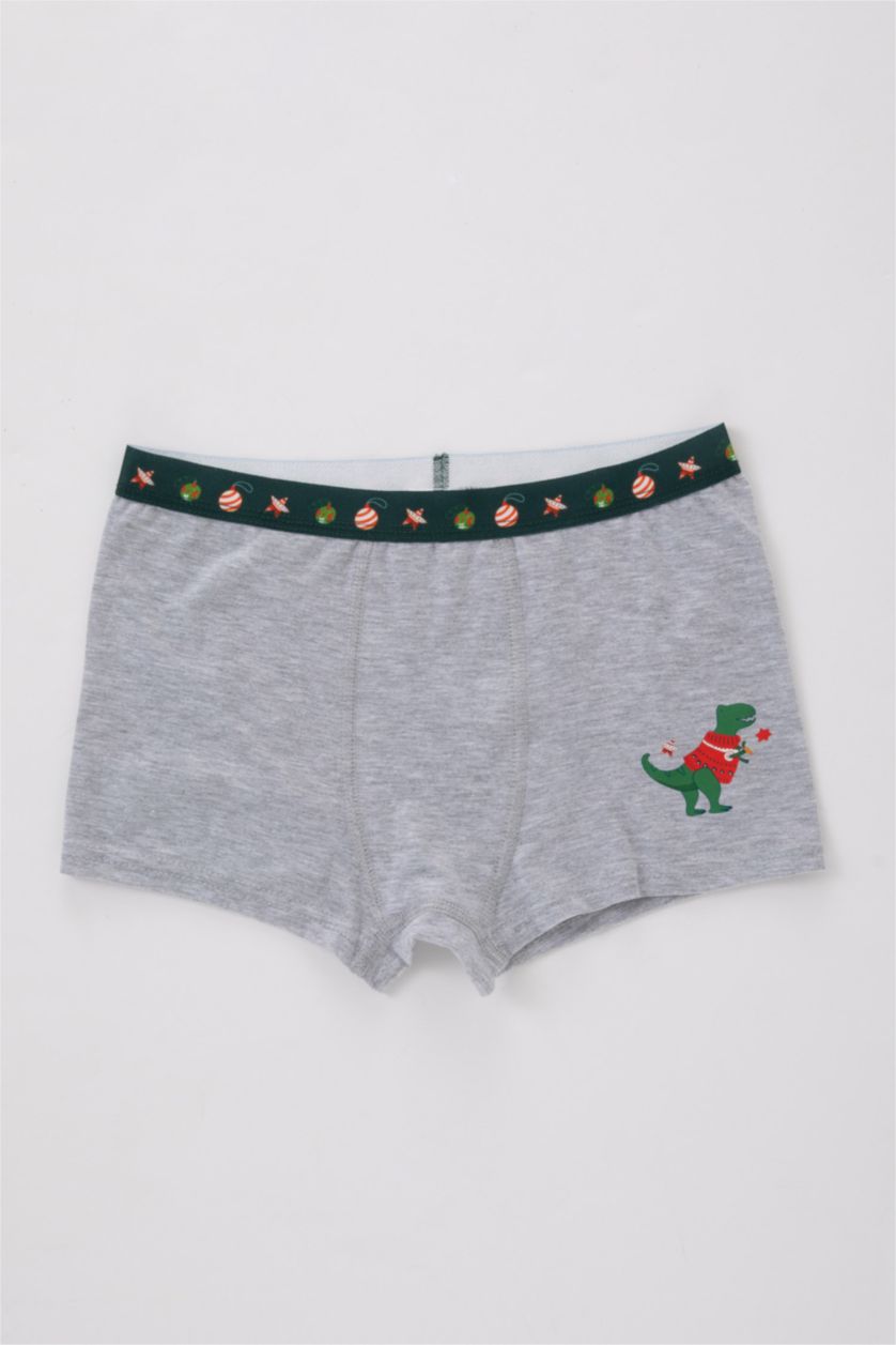 Erkek Çocuk - Genç Erkek Gri Melanj Erkek Çocuk Yılbaşı Temalı 3'lü Boxer
