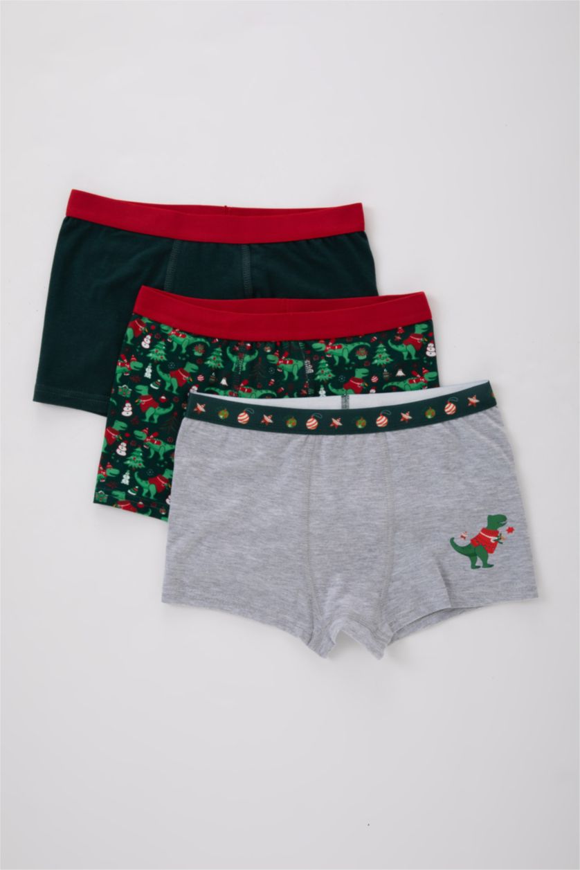 Erkek Çocuk - Genç Erkek Gri Melanj Erkek Çocuk Yılbaşı Temalı 3'lü Boxer