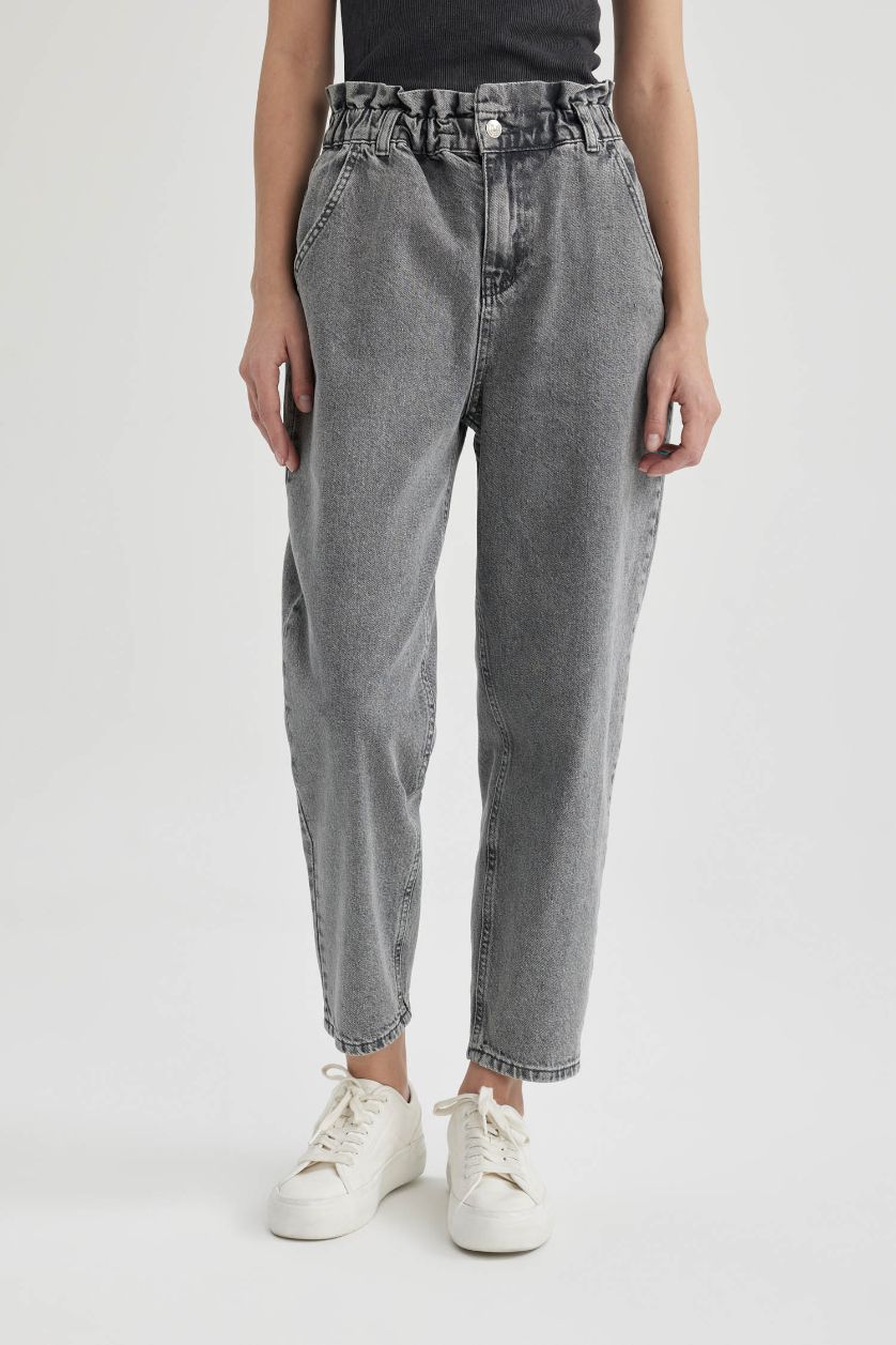 WOMAN Grey Paperbag High Waist Ankle Length Jeans