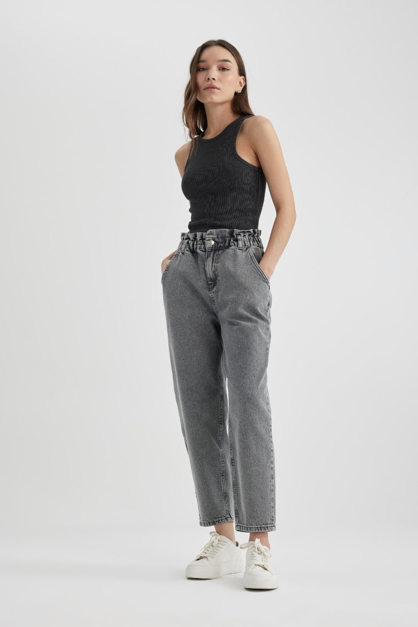 WOMAN Grey Paperbag High Waist Ankle Length Jeans