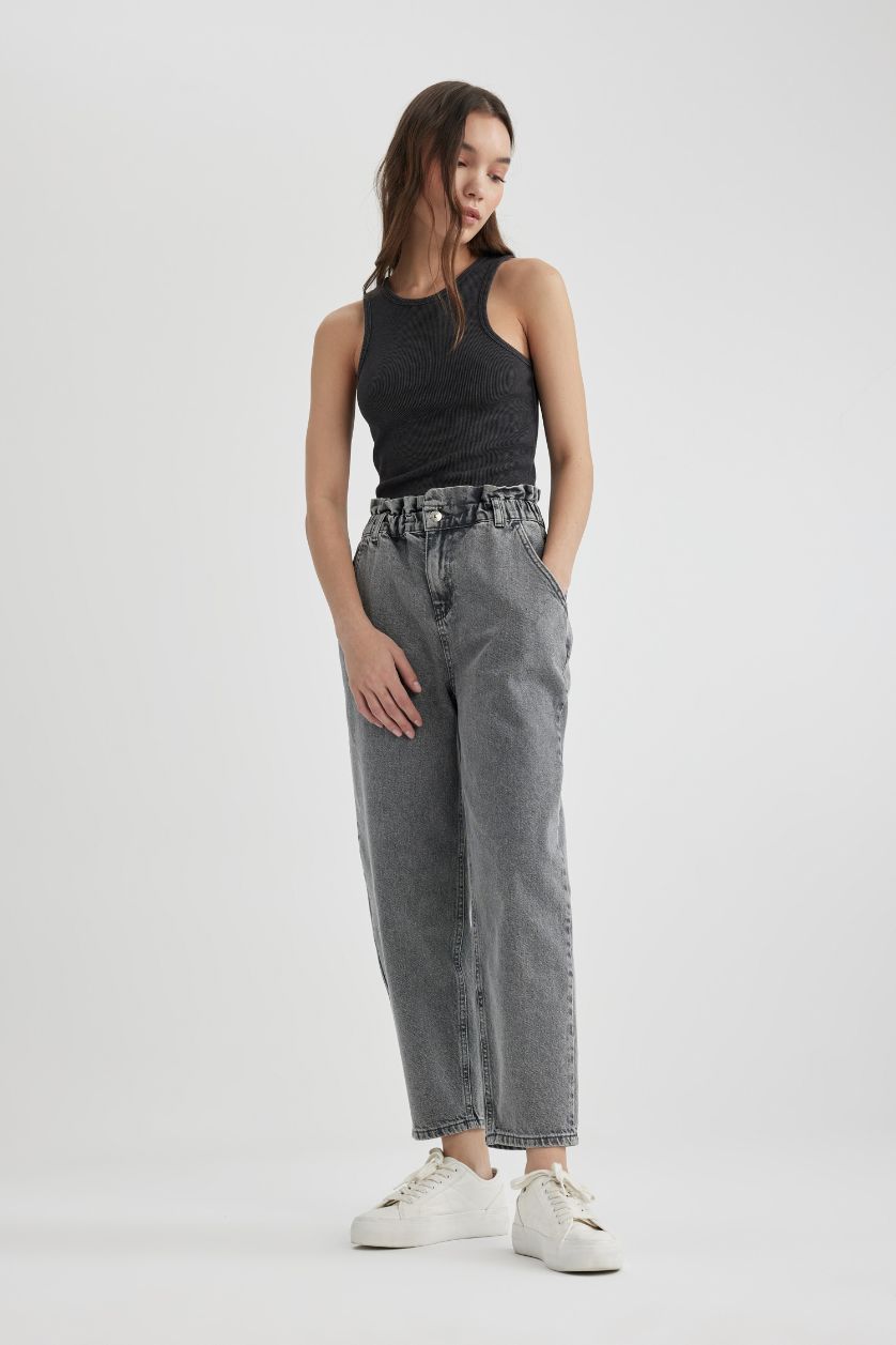 WOMAN Grey Paperbag High Waist Ankle Length Jeans