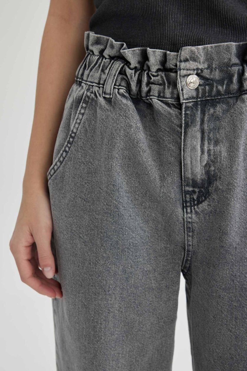 WOMAN Grey Paperbag High Waist Ankle Length Jeans