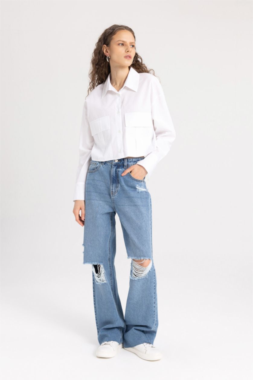 نساء أزرق سروال جينز برجل واسع واسع وخصر عالي