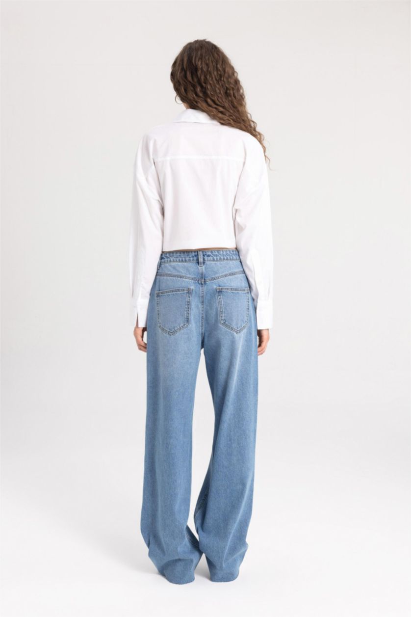 نساء أزرق سروال جينز برجل واسع واسع وخصر عالي