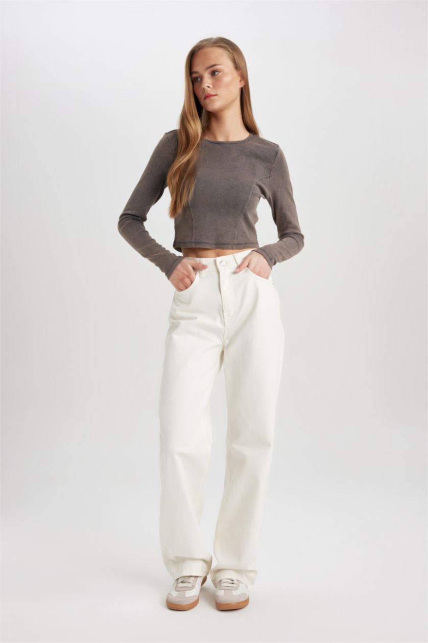 Женщины Белый Джинсы Wide Leg в стиле 90-х с высокой талией