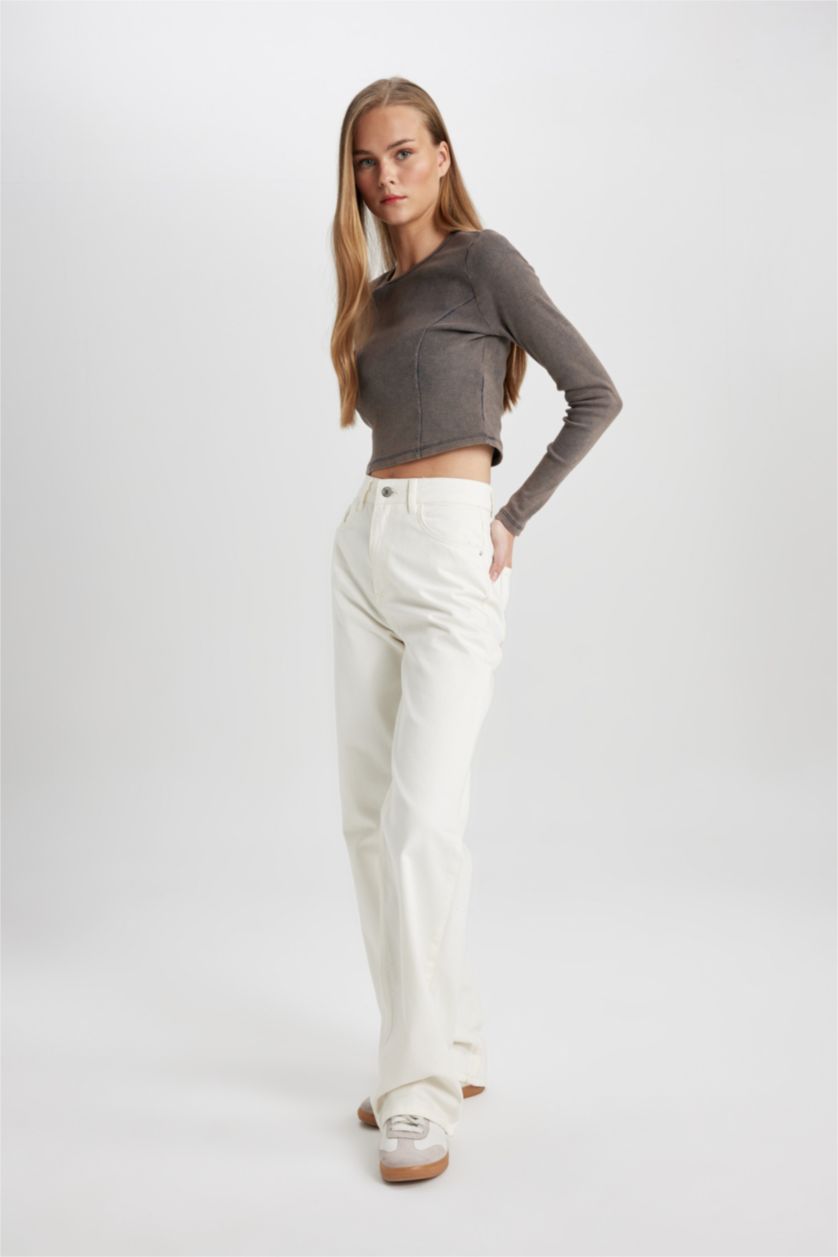 Женщины Белый Джинсы Wide Leg в стиле 90-х с высокой талией