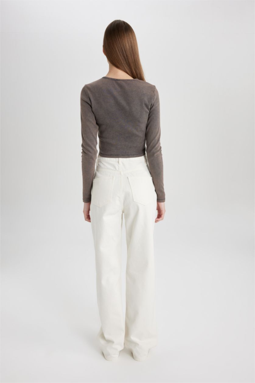 Женщины Белый Джинсы Wide Leg в стиле 90-х с высокой талией