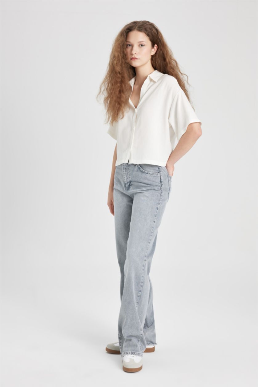 حريمي رمادي بنطلون جينز وايد ليج برجل واسع وخصر عالي