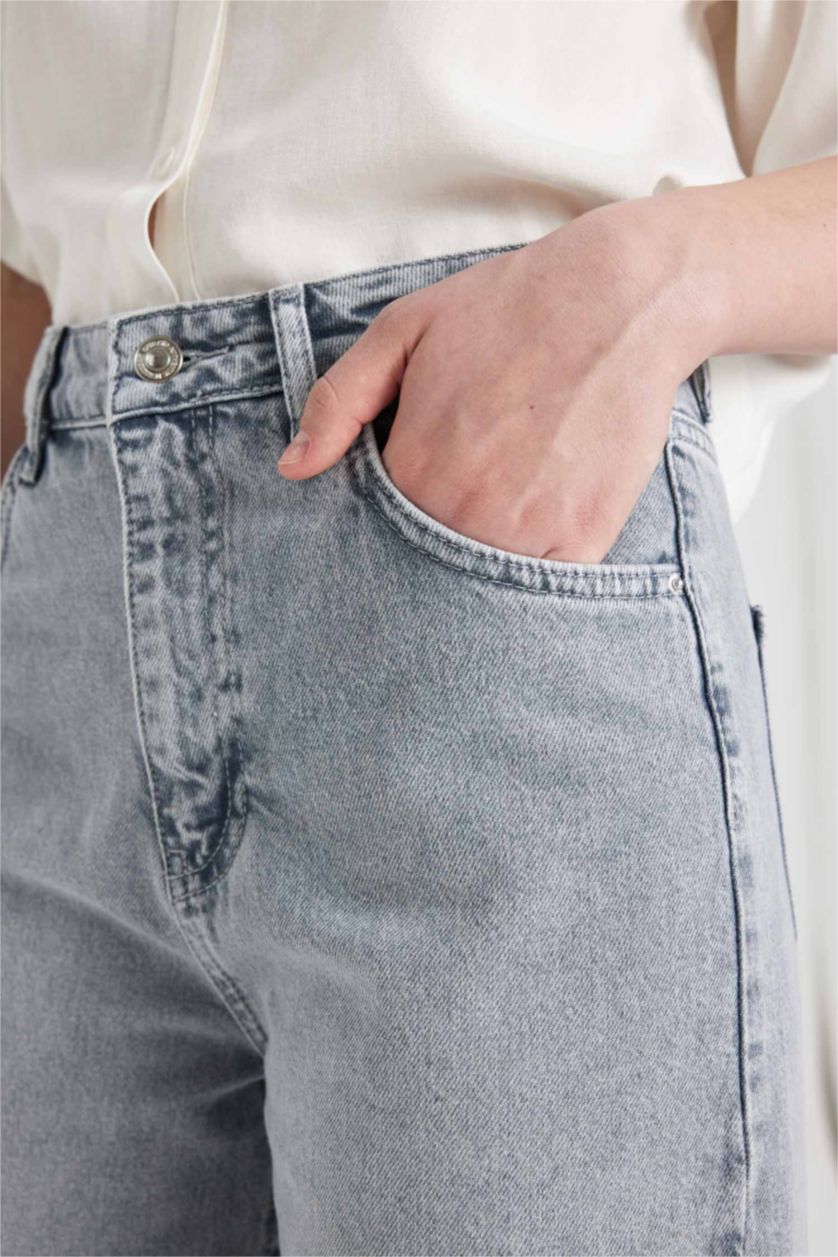 حريمي رمادي بنطلون جينز وايد ليج برجل واسع وخصر عالي