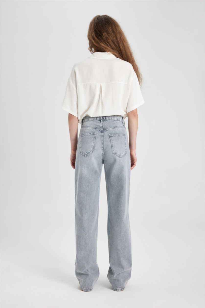 حريمي رمادي بنطلون جينز وايد ليج برجل واسع وخصر عالي