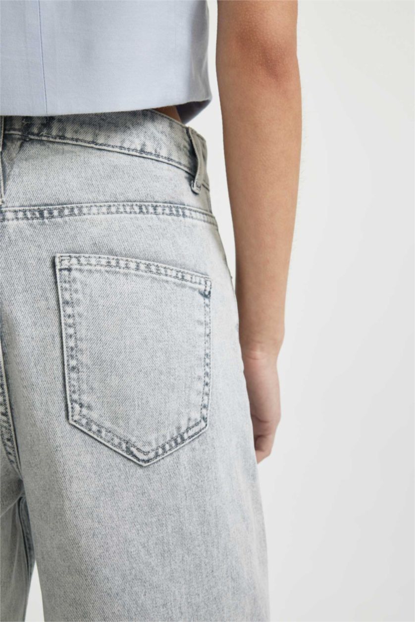 حريمي رمادي بنطلون جينز وايد ليج برجل واسع وخصر عالي