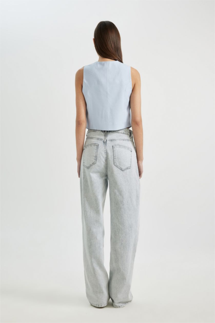 حريمي رمادي بنطلون جينز وايد ليج برجل واسع وخصر عالي