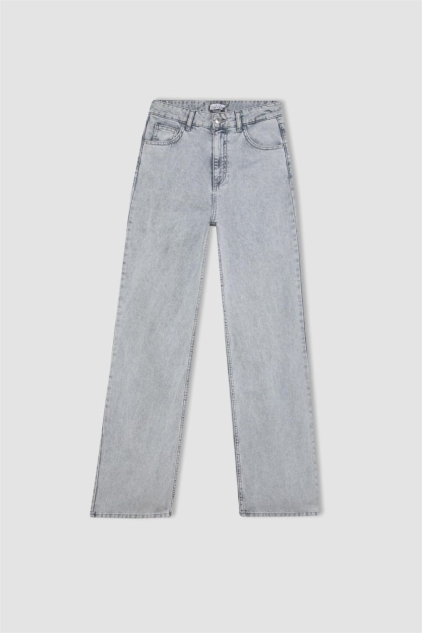 حريمي رمادي بنطلون جينز وايد ليج برجل واسع وخصر عالي