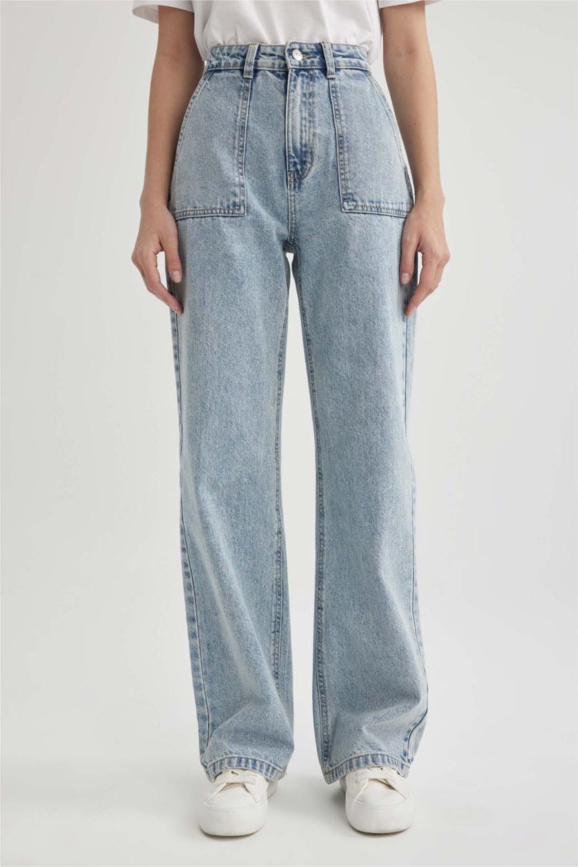 Женщины Светло-синий Джинсы в стиле 90-х Wide Leg с высокой талией