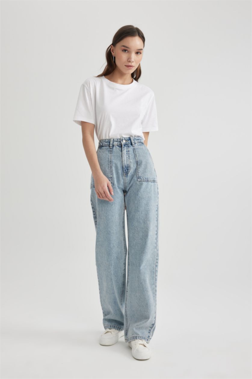 Женщины Светло-синий Джинсы в стиле 90-х Wide Leg с высокой талией