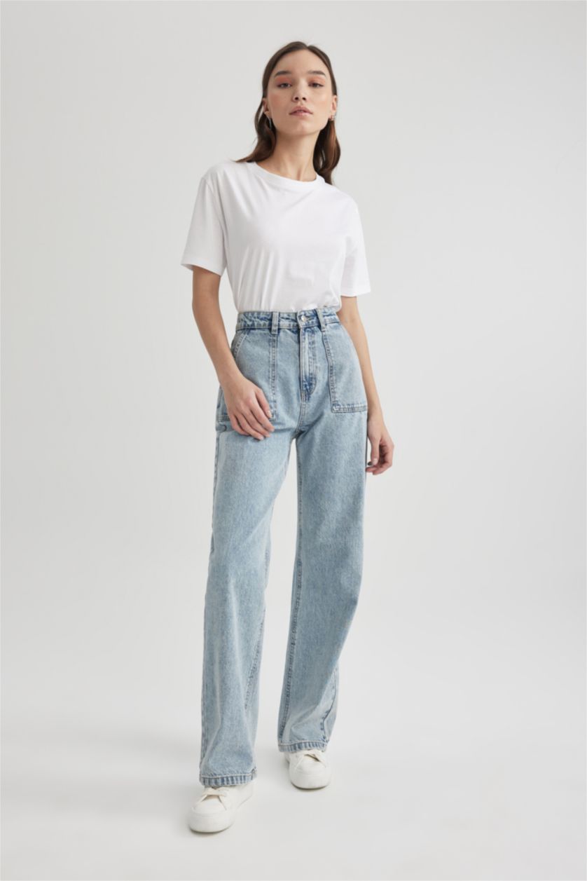 Женщины Светло-синий Джинсы в стиле 90-х Wide Leg с высокой талией