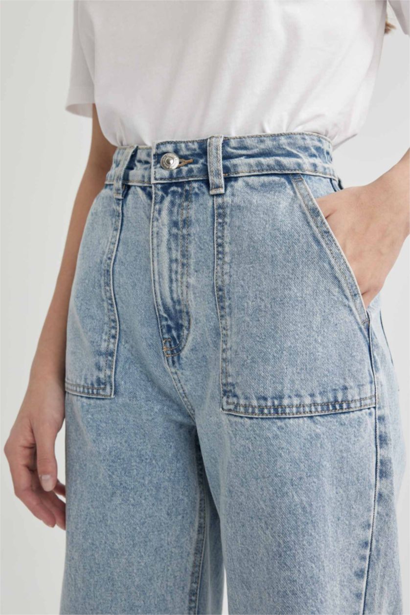 Женщины Светло-синий Джинсы в стиле 90-х Wide Leg с высокой талией