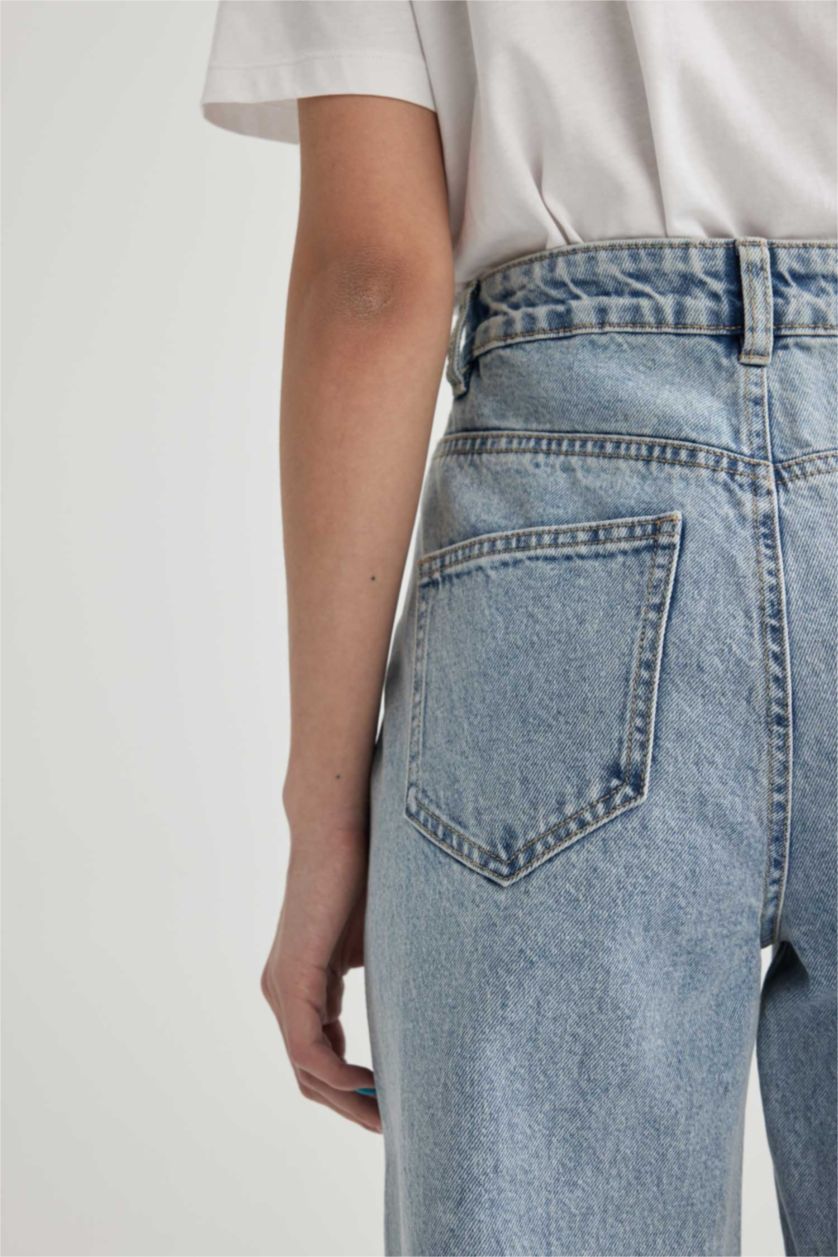 Женщины Светло-синий Джинсы в стиле 90-х Wide Leg с высокой талией